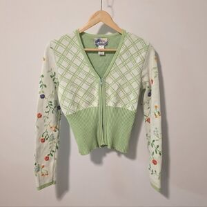 Vintage Kenzo Green Cottom Embroidery Knit Cardigan Sweater Size Medium